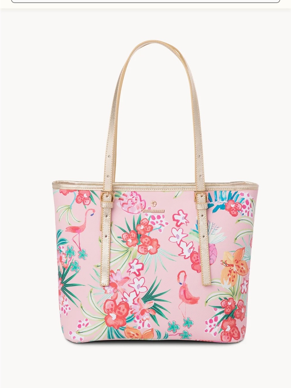 Spartina Floral Pink Tote Bag with Gold Straps